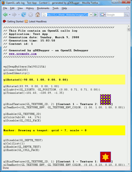 gDEBugger - OpenGL functions calls history log file