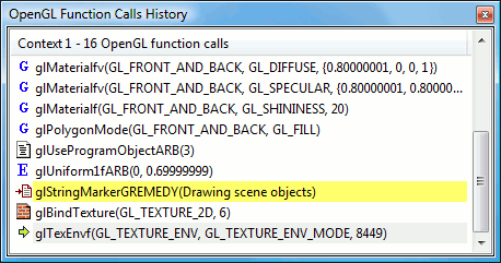 gDEBugger - Calls History View