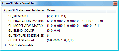 gDEBugger - OpenGL State Variables View